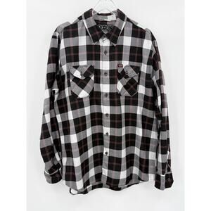 Dixxon Flannel Company Agnostic Front Black White Red Plaid Button Up Men’s XL